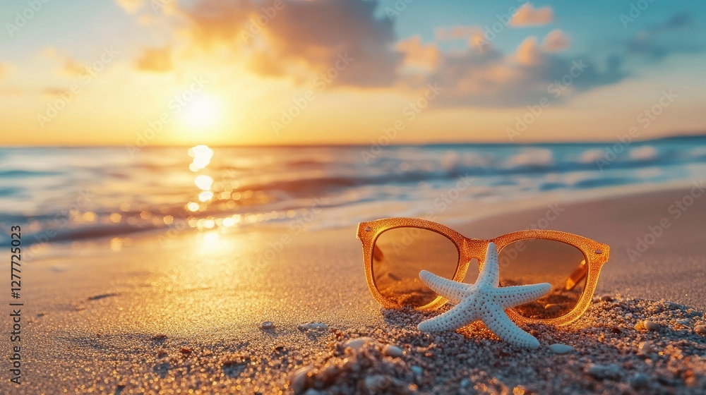 Starfish and Sunglasses at Sunset on a Tropical Beach Starfish and Sunglasses at Sunset on a Tropical Beach