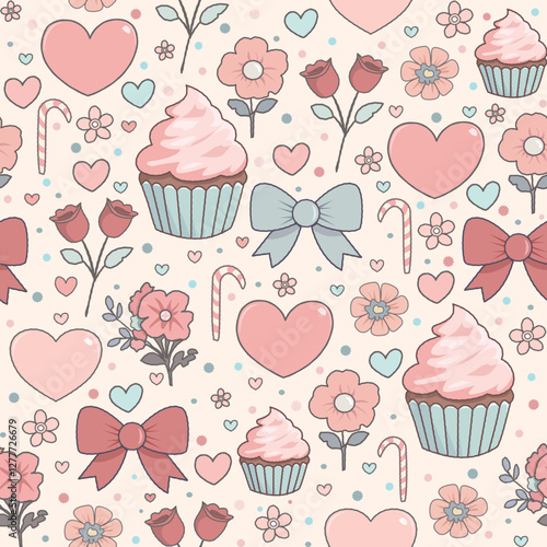 Lovely Cupcake Seamless Pattern in Pastel Theme
