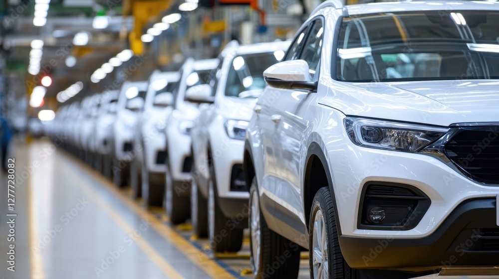 New white cars on assembly line, ready for shipping from the factory. New white cars on assembly line, ready for shipping from the factory.