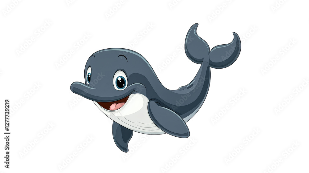 Naklejka premium Cartoon whale swimming happily in the ocean