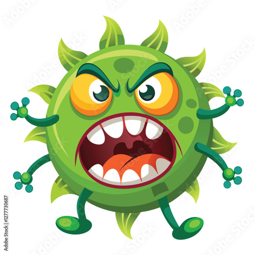 Angry and shaggy virus, cartoon character vector design on white background