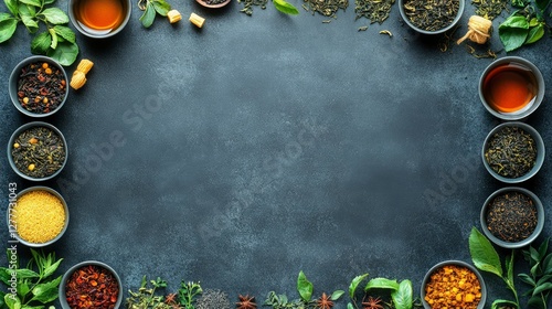 Wallpaper Mural Assorted Teas and Herbs Frame on Dark Background Torontodigital.ca