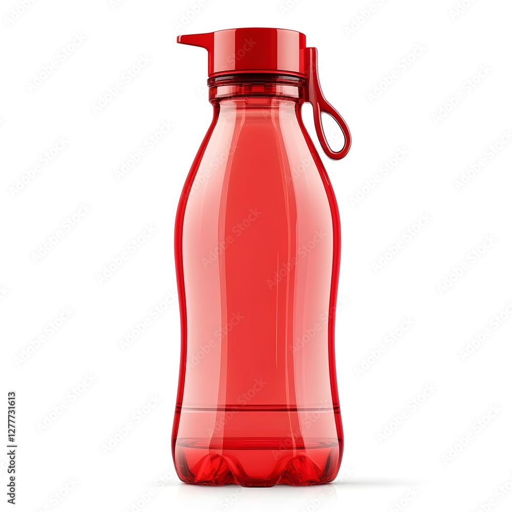 Vibrant Red Reusable Plastic Water Bottle with Flip Top Spout on White Background Vibrant Red Reusable Plastic Water Bottle with Flip Top Spout on White Background