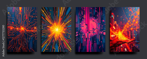 Set of Abstract  multicolor background banner  futuristic business data technology modern concept, vector acrylic painting style  Illustration.