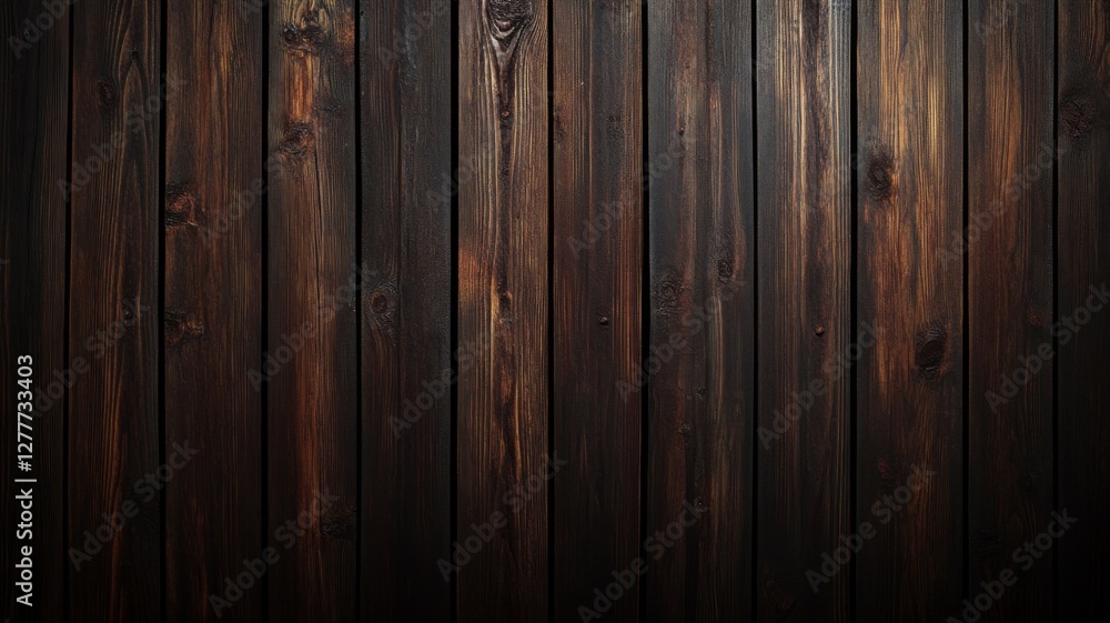 Naklejka premium Dark wooden planks create an inviting backdrop for rustic decor in a cozy setting at sunset