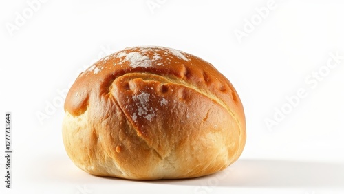 Freshly baked bread loaf on white background