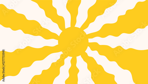 Yellow sunburst background. retro sunny background. abstract hand drawn doodle sunshine shapes. sun light cartoon design in flat style