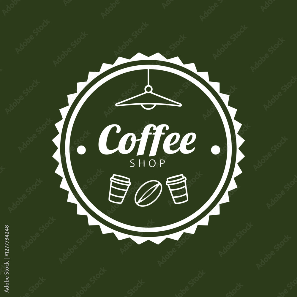 Coffee shop logo design with a steaming cup, coffee beans, and leaves in a simple and elegant style Coffee shop logo design with a steaming cup, coffee beans, and leaves in a simple and elegant style