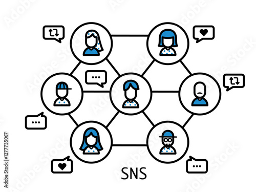 SNSで繋がる人々をイメージしたイラスト