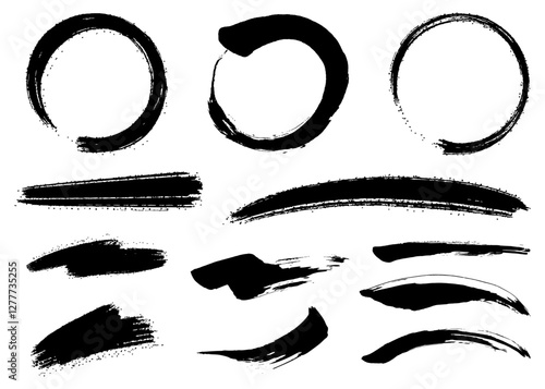 筆書きの円形フレーム、ストローク素材のセット