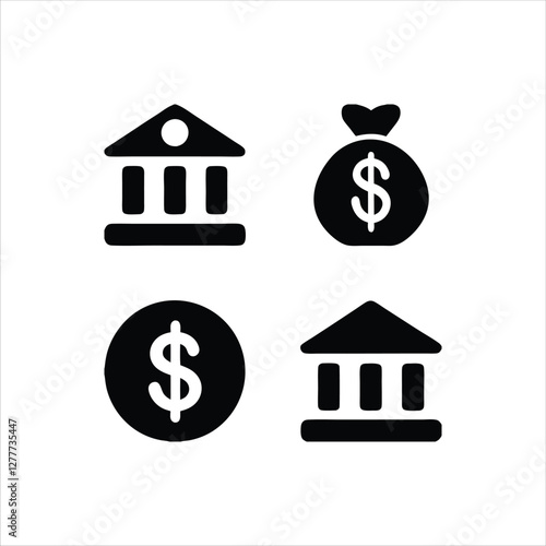 Financial icons representing banking, investment growth, charts, and savings