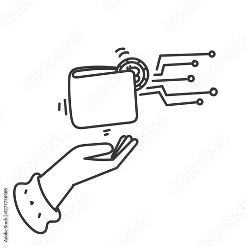 doodle crypto wallet illustration vector