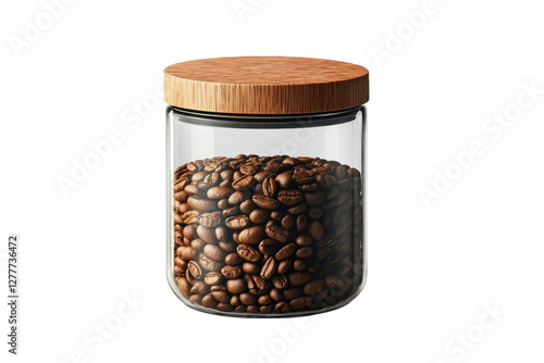 Clear Glass Coffee Beans Jar with Intricate Details and High-Quality Beans: Isolated on Transparent Background