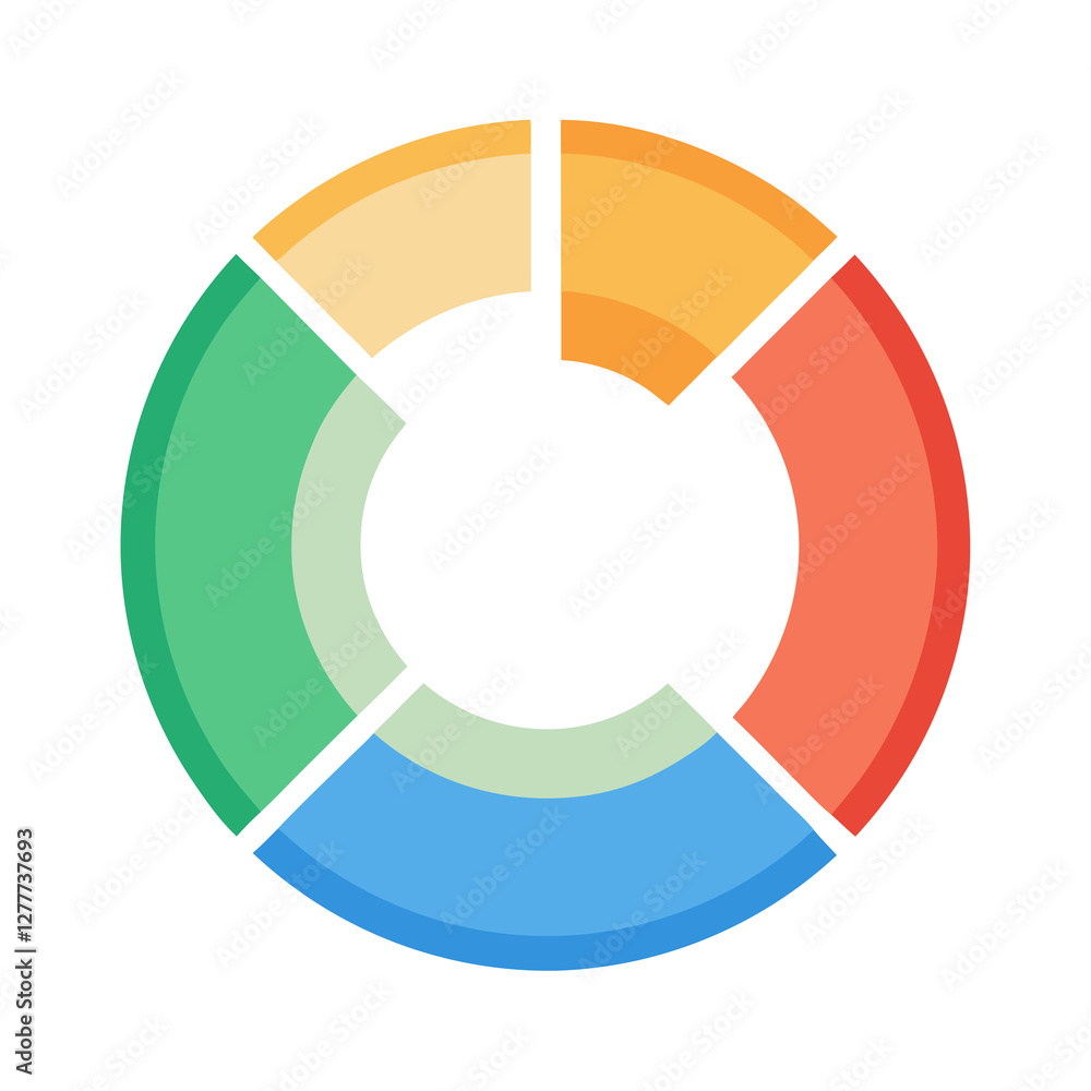 Modern flat circular chart depicting progress with three colors data Modern flat circular chart depicting progress with three colors data