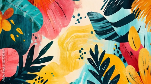 Abstract Tropical Floral Paint Design Artwork