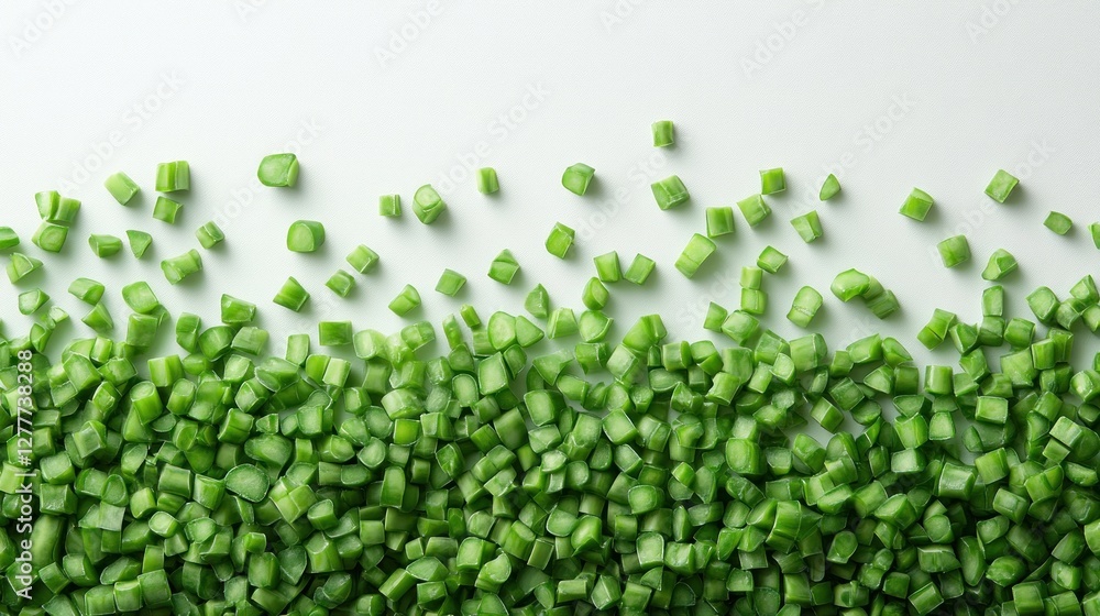 Chopped green beans on white background, food prep Chopped green beans on white background, food prep