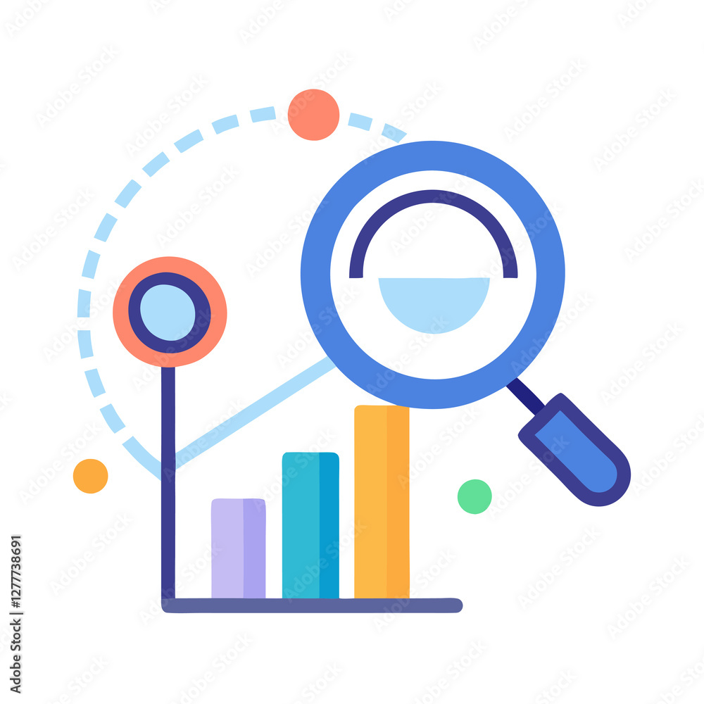 Flat vector concept showing search engine data visualization with graphs Flat vector concept showing search engine data visualization with graphs