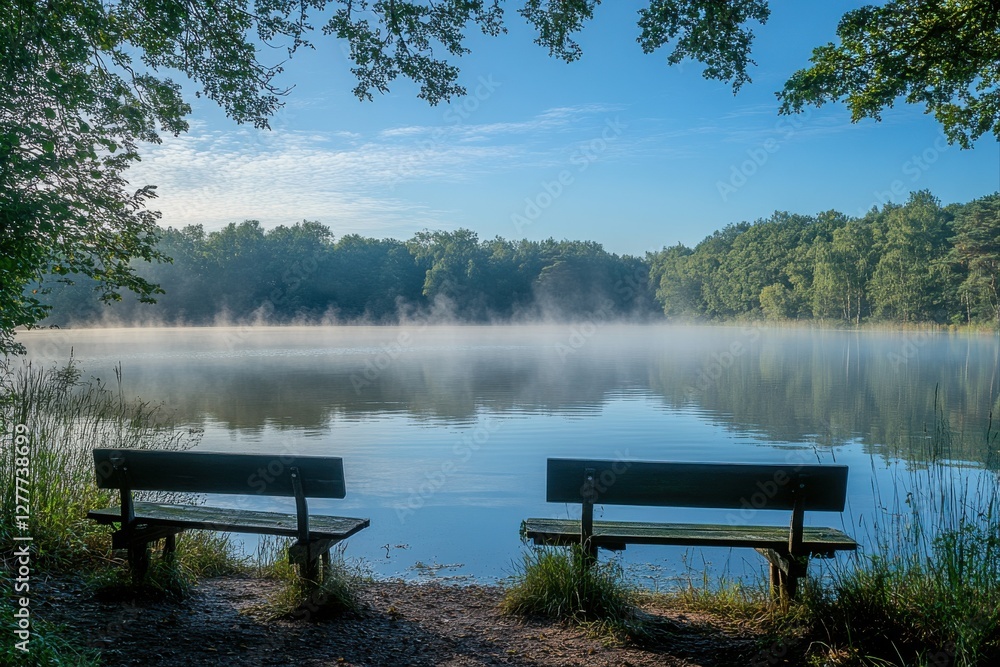 Serene morning reflection at lake nature park photography calm environment tranquil viewpoint