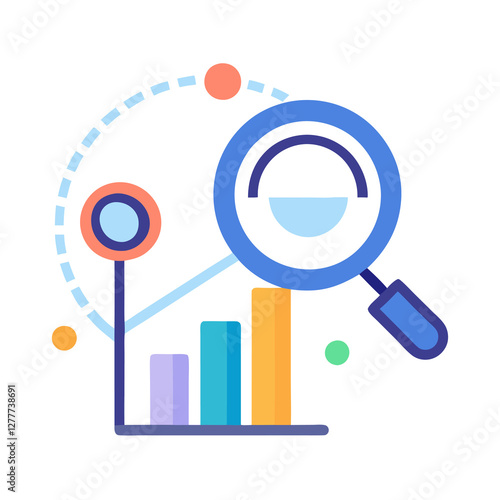 Flat vector concept showing search engine data visualization with graphs