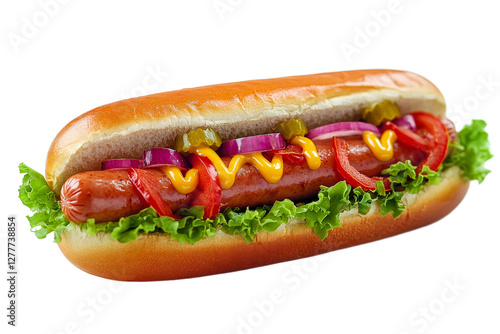 Delicious gourmet hot dog with fresh toppings