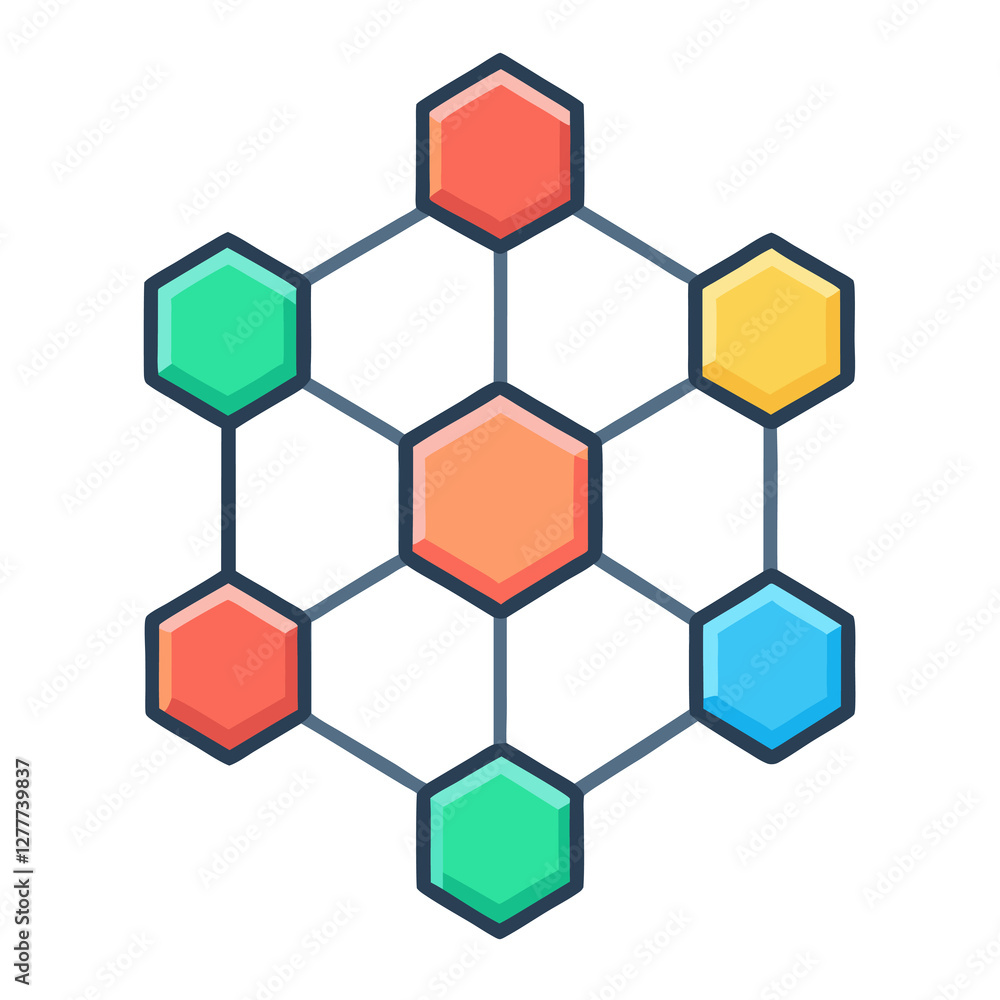 Clean hexagonal grid chart flat vector illustration on white background Clean hexagonal grid chart flat vector illustration on white background