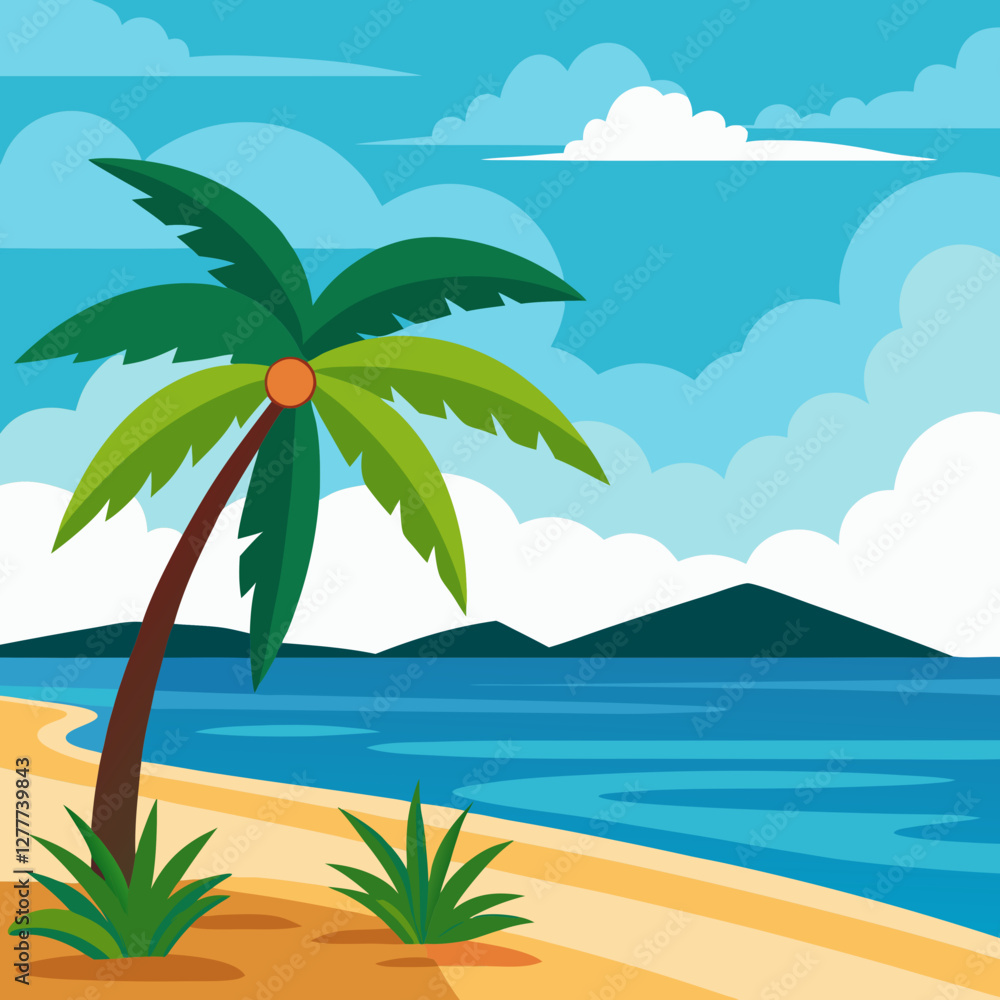 Obraz premium tropical island with palm trees vector illustration