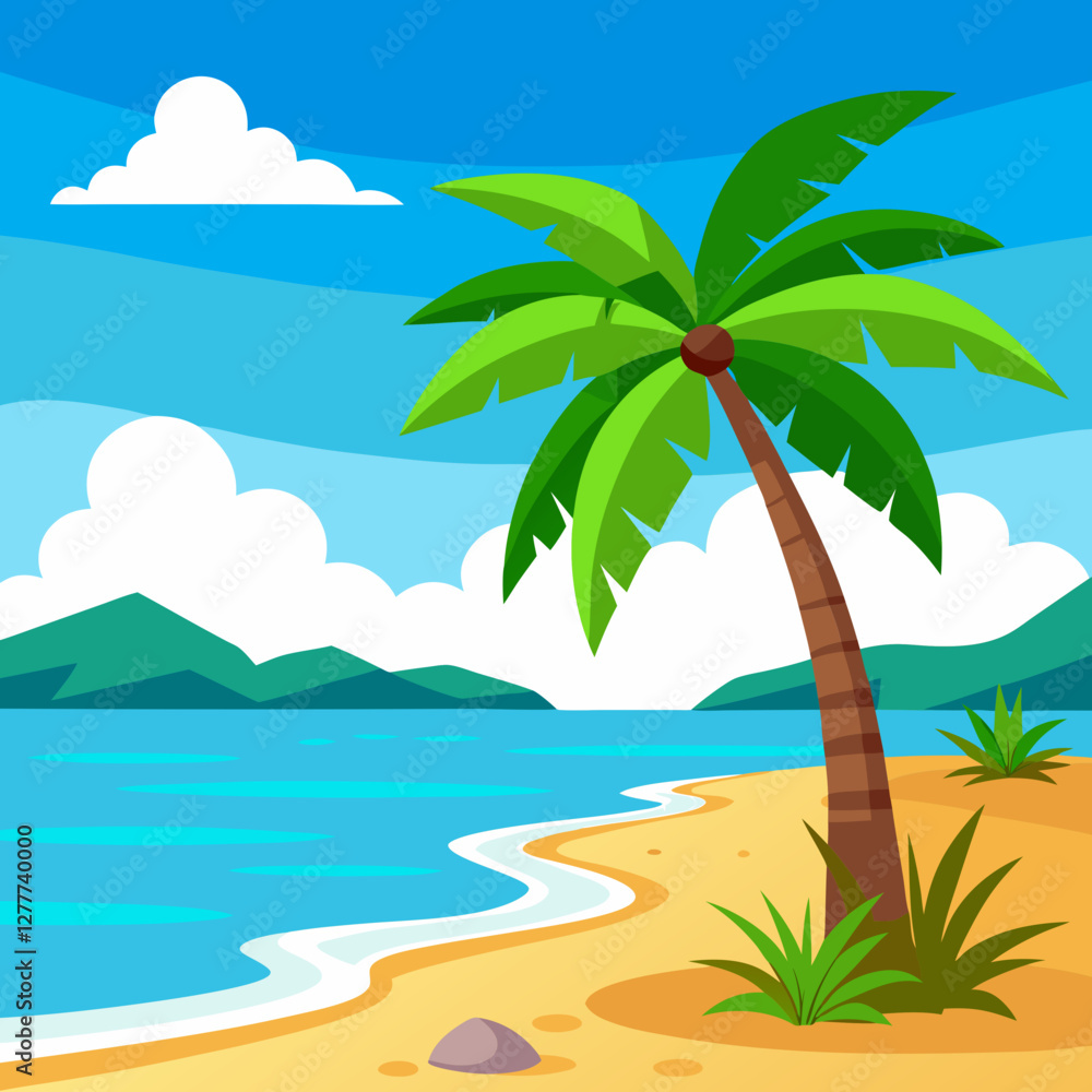 Obraz premium tropical island with palm trees vector illustration