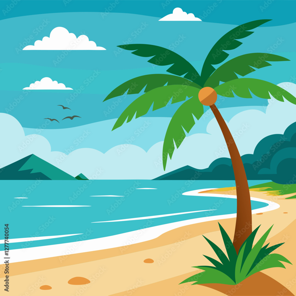 Obraz premium tropical island with palm trees vector illustration