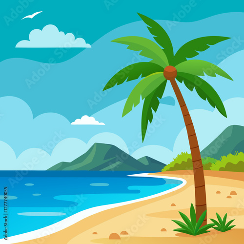 Wallpaper Mural tropical island with palm trees vector illustration Torontodigital.ca