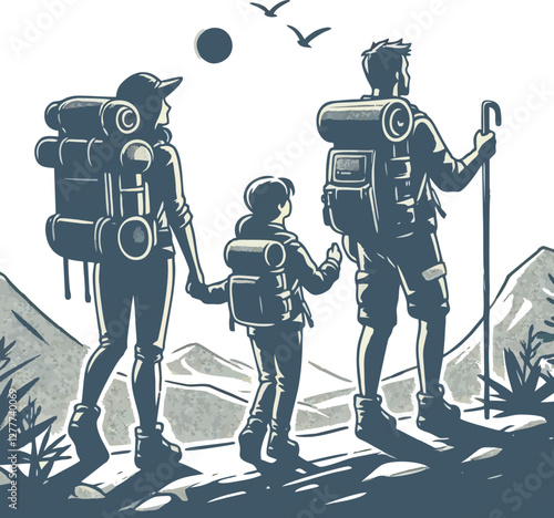 Healthy Family Lifestyle – Hiking Together Vector