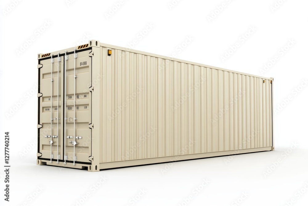Beige Shipping Container on White Background - A large beige shipping container isolated on a white background. Perfect for logistics, transportation, and freight concepts Beige Shipping Container on White Background - A large beige shipping container isolated on a white background. Perfect for logistics, transportation, and freight concepts