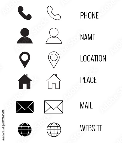 Business card icons.flyer contact icons.phone ,name,place,website,email icon.