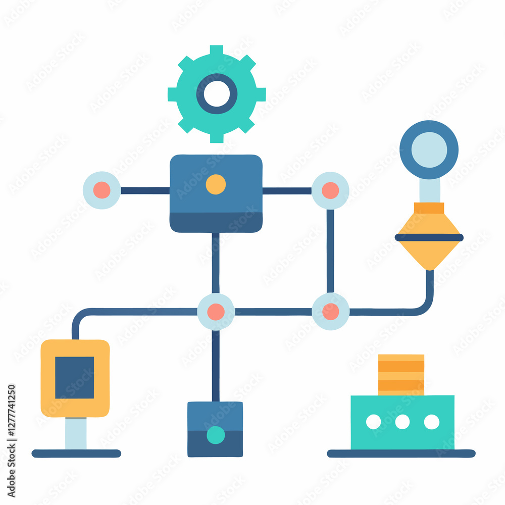 Automation workflow diagram flat vector illustration on white background Automation workflow diagram flat vector illustration on white background