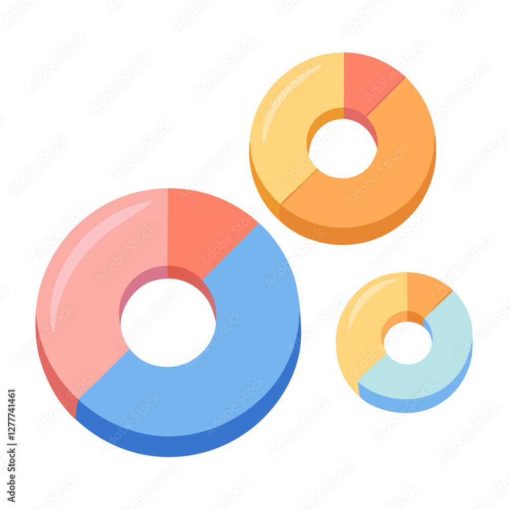 Donut charts segmented design flat vector illustration on white background Donut charts segmented design flat vector illustration on white background