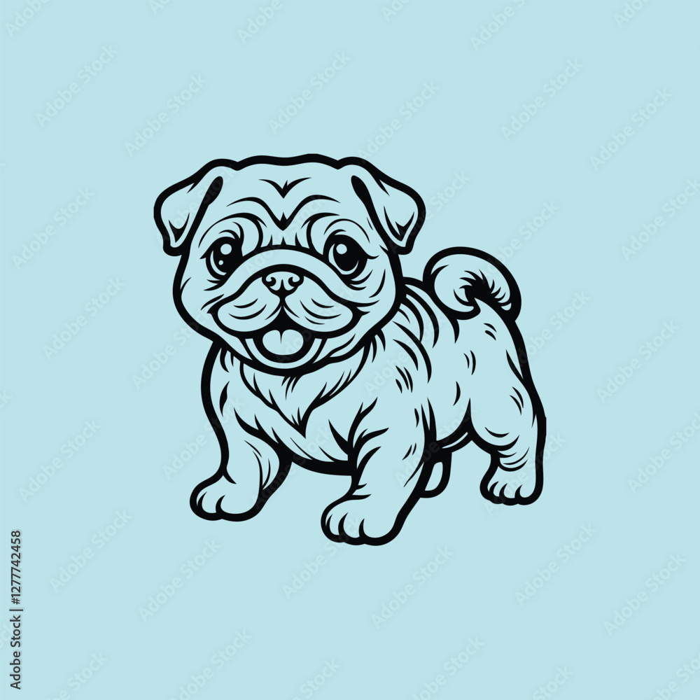 Fototapeta premium Stylized illustration of a cute and playful pug dog, designed with exaggerated features for added charm