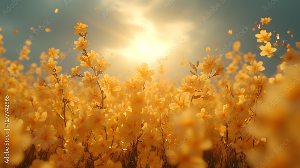 peaceful Golden Wildflower Field under a beautiful sunset sky peaceful Golden Wildflower Field under a beautiful sunset sky