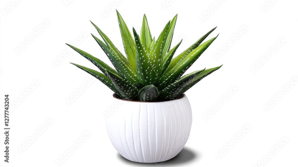 Fototapeta premium Aloe vera plant in white pot, isolated, white background, home decor