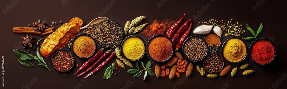 A colorful representation of essential spices used in Indian cooking.