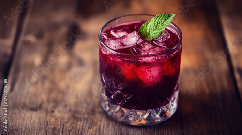 Wallpaper Mural Freshly pressed beet juice served in glass with ice and mint garnish, perfect for refreshing drink. Enjoy vibrant color and healthy benefits of this delicious beverage Torontodigital.ca