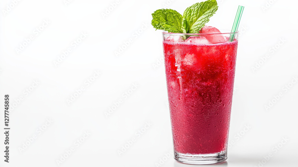 Refreshing beet juice in tall glass with ice and mint leaves, perfect for healthy drink. Enjoy vibrant color and invigorating taste Refreshing beet juice in tall glass with ice and mint leaves, perfect for healthy drink. Enjoy vibrant color and invigorating taste
