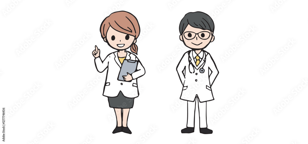 男女の医者の全身イラスト