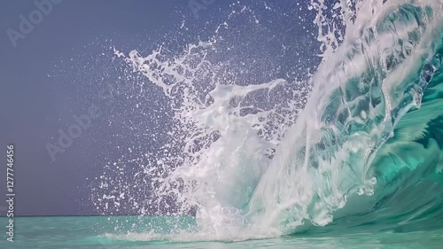 Wallpaper Mural Wave crashing on turquoise ocean under clear blue sky, serene and tranquil seascape. Nature and relaxation concept Torontodigital.ca