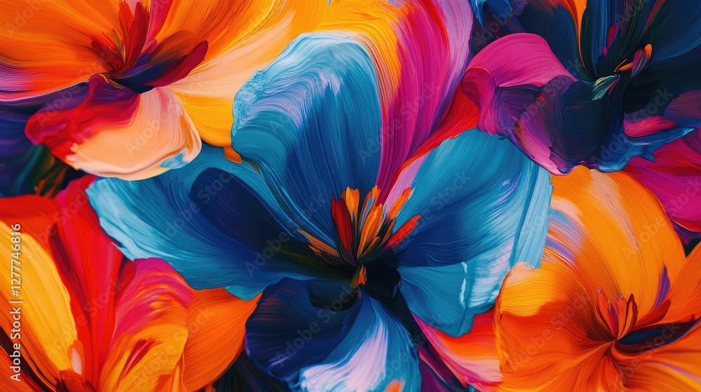 A detailed close-up of vibrant, abstract flowers with bold and bright colors, creating a mesmerizing and artistic floral composition. A detailed close-up of vibrant, abstract flowers with bold and bright colors, creating a mesmerizing and artistic floral composition.