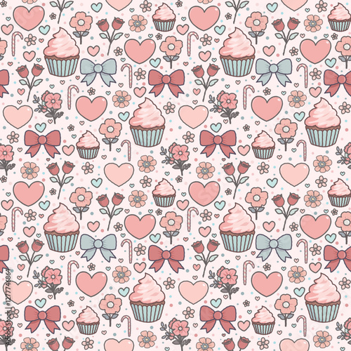 Lovely Cupcake Seamless Pattern in Pastel Theme