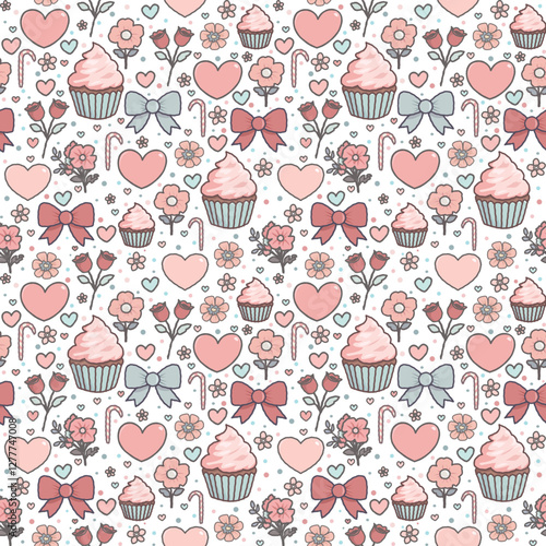 Lovely Cupcake Seamless Pattern in Pastel Theme