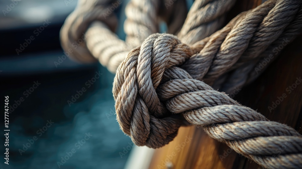 A detailed shot of a yacht rope with clear texture and intricate knots, highlighting the strength and precision of maritime equipment. A detailed shot of a yacht rope with clear texture and intricate knots, highlighting the strength and precision of maritime equipment.