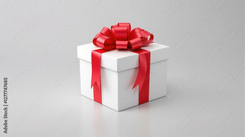 Fototapeta premium A white box with a red ribbon on top