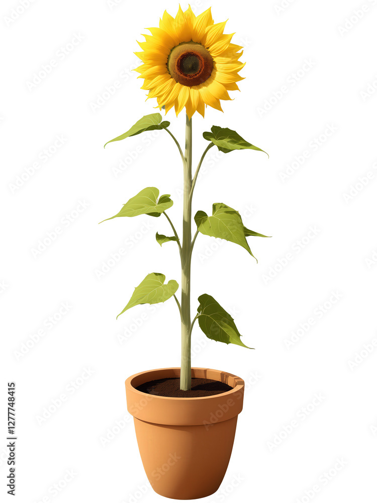 Obraz premium Sunflower (Helianthus annuus) Tall plant with large, vibrant yellow flowers, often grown for ornamental purposes. Sunflowers are potted in large