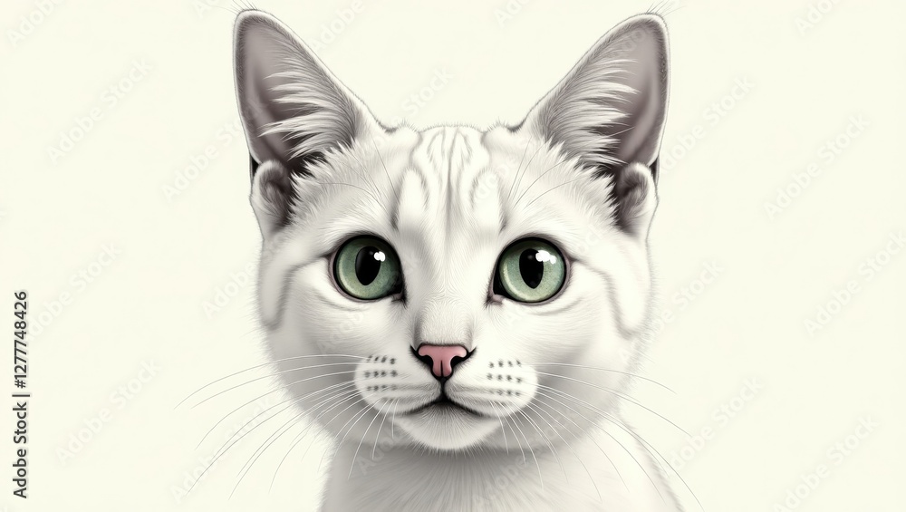 Realistic Pencil Drawing of a Fluffy Cat with Detailed Fur Texture Realistic Pencil Drawing of a Fluffy Cat with Detailed Fur Texture