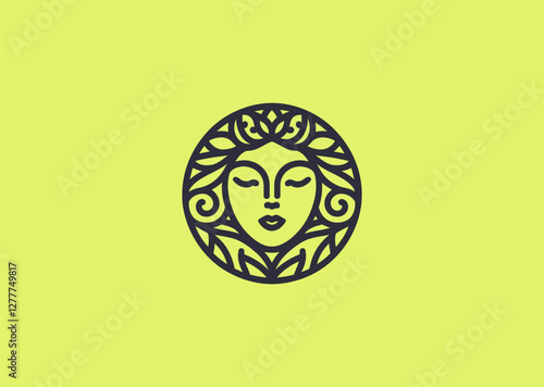 A feminine figure merging with nature, symbolizing the Earth, life, and balance.